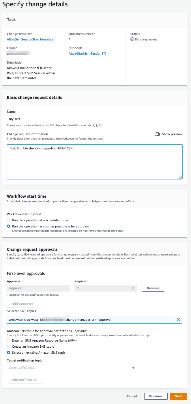 Figure 4: Creating a change request