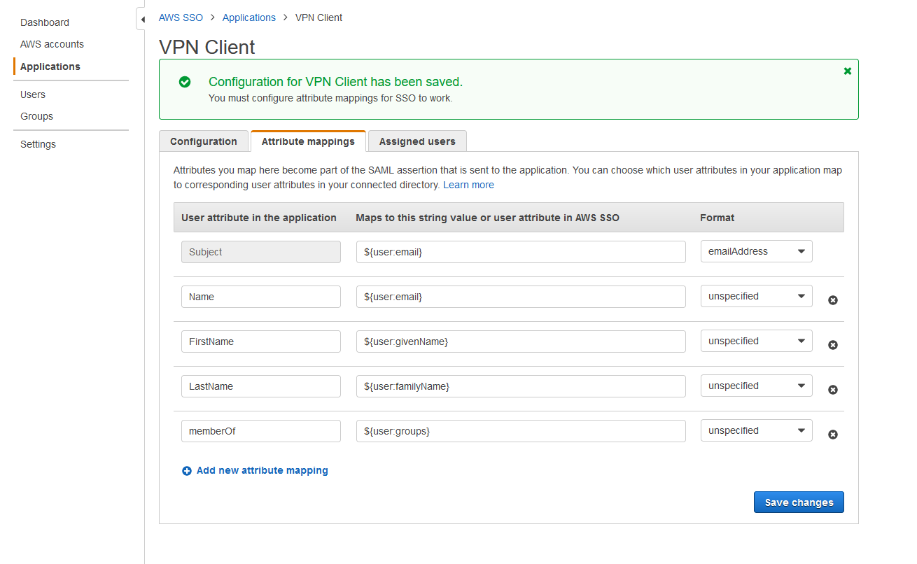 Figure 3: VPN client attribute mappings