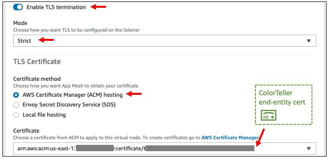 Figure 4: One-way TLS configuration in the listener configuration of ColorTeller