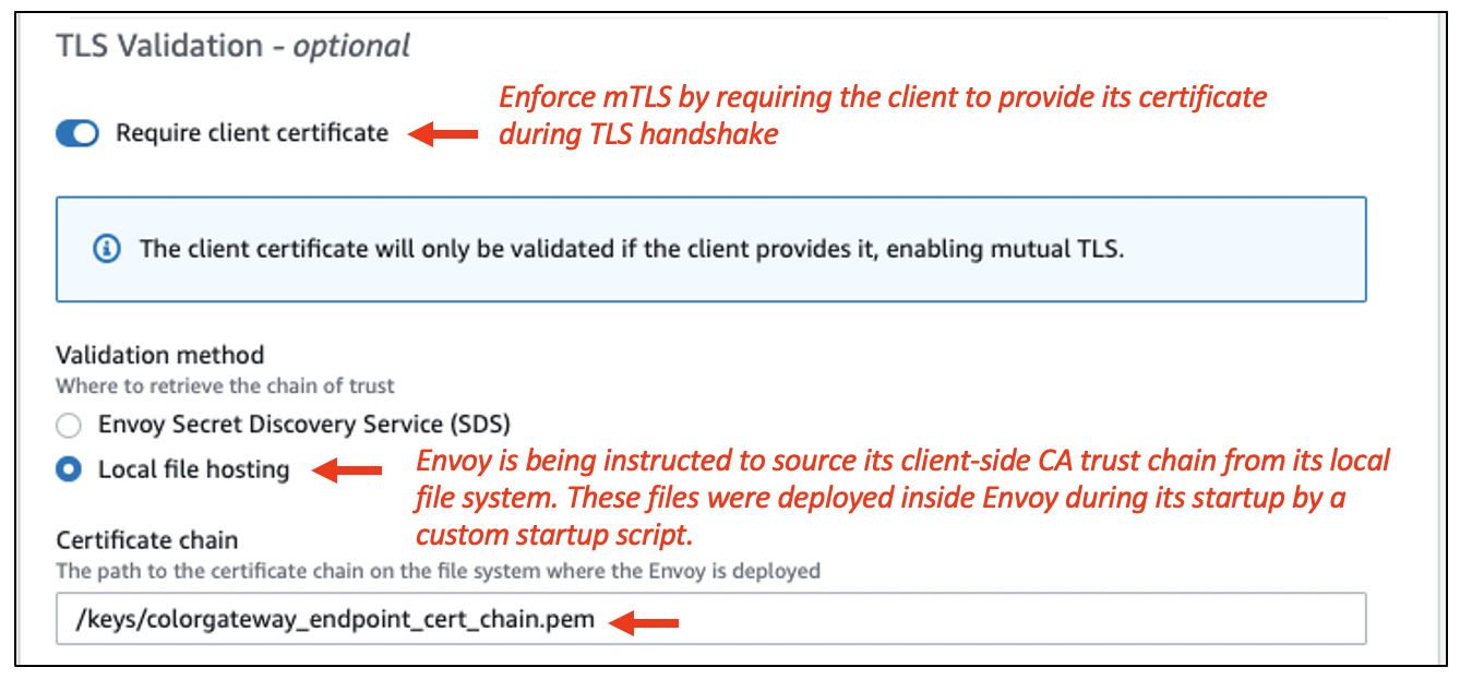 Figure 7: Server-side mTLS configuration in ColorTeller