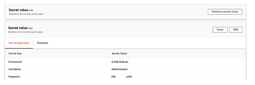 Figure 3: Checking the secret value in the Secrets Manager console