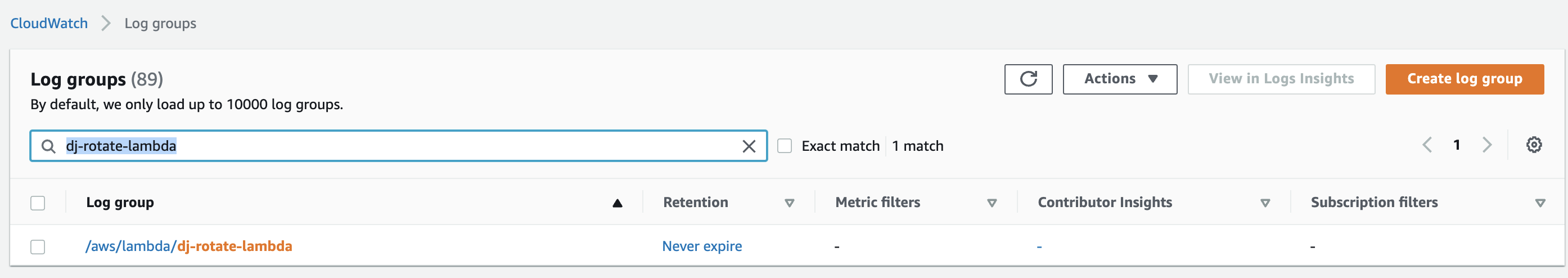 Figure 4: CloudWatch log groups