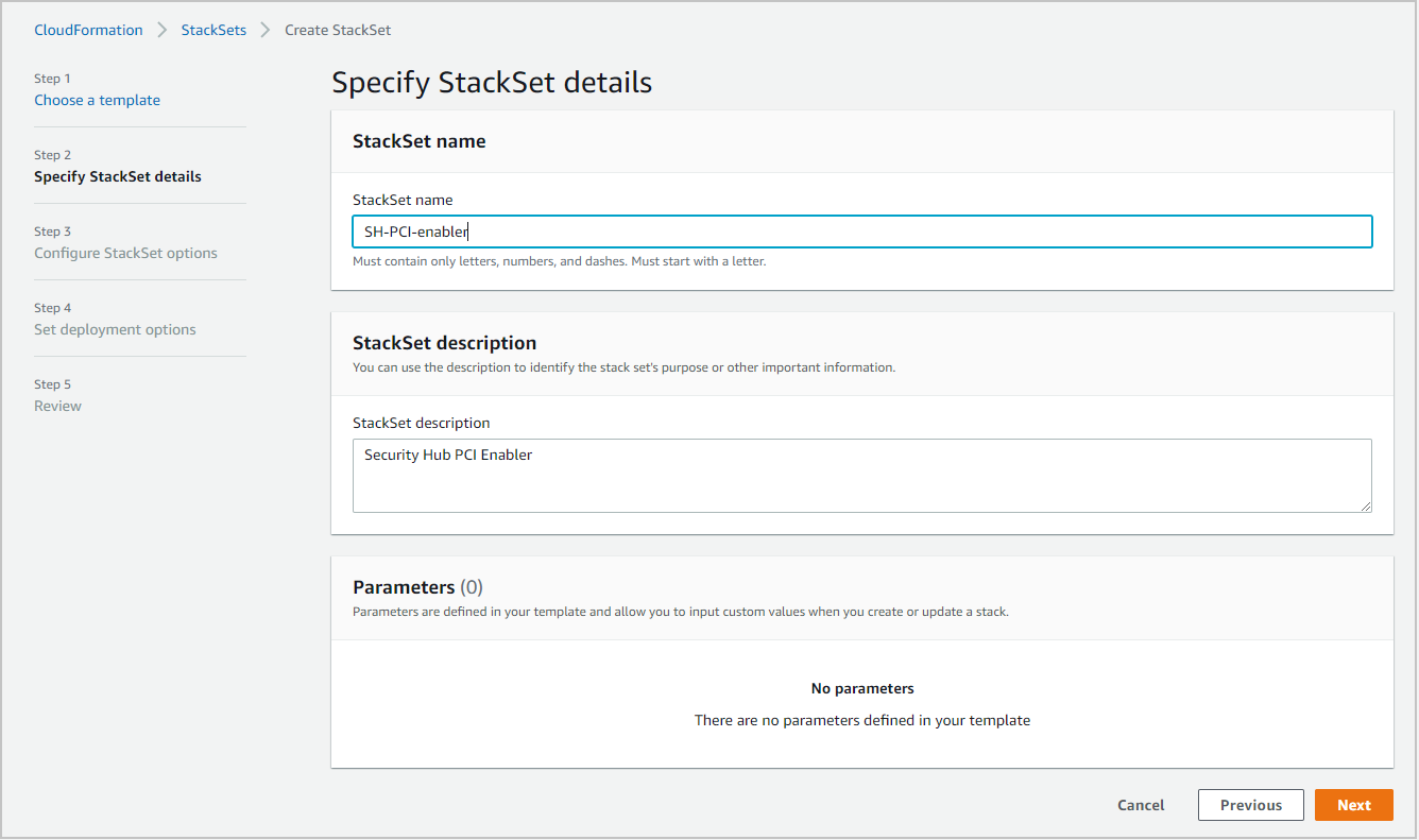 Figure 4: CloudFormation – enter StackSet details