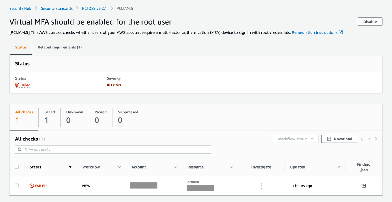 Figure 12: A Security Hub finding in the AWS console