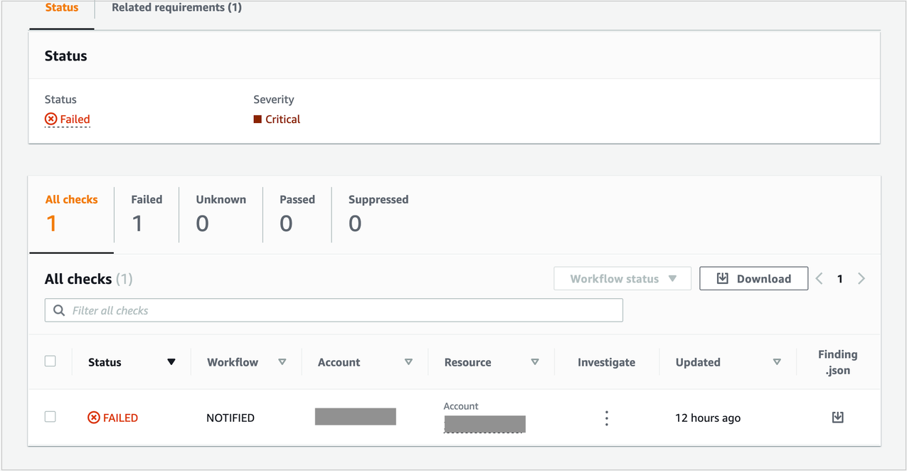 Figure 14: The Security Hub finding workflow updated to NOTIFIED