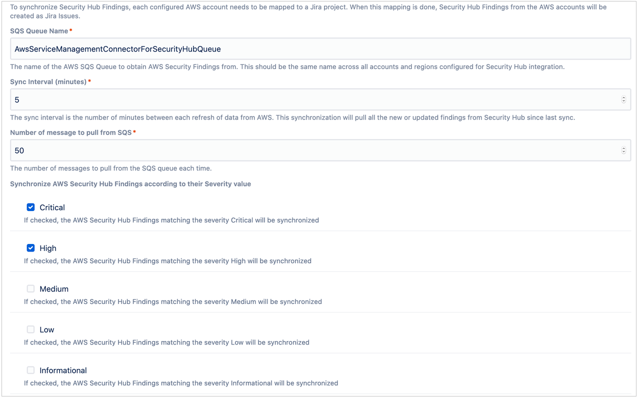 Figure 15: Jira settings for Security Hub