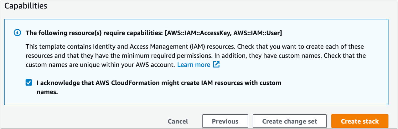Figure 2: Acknowledge creation of IAM resources