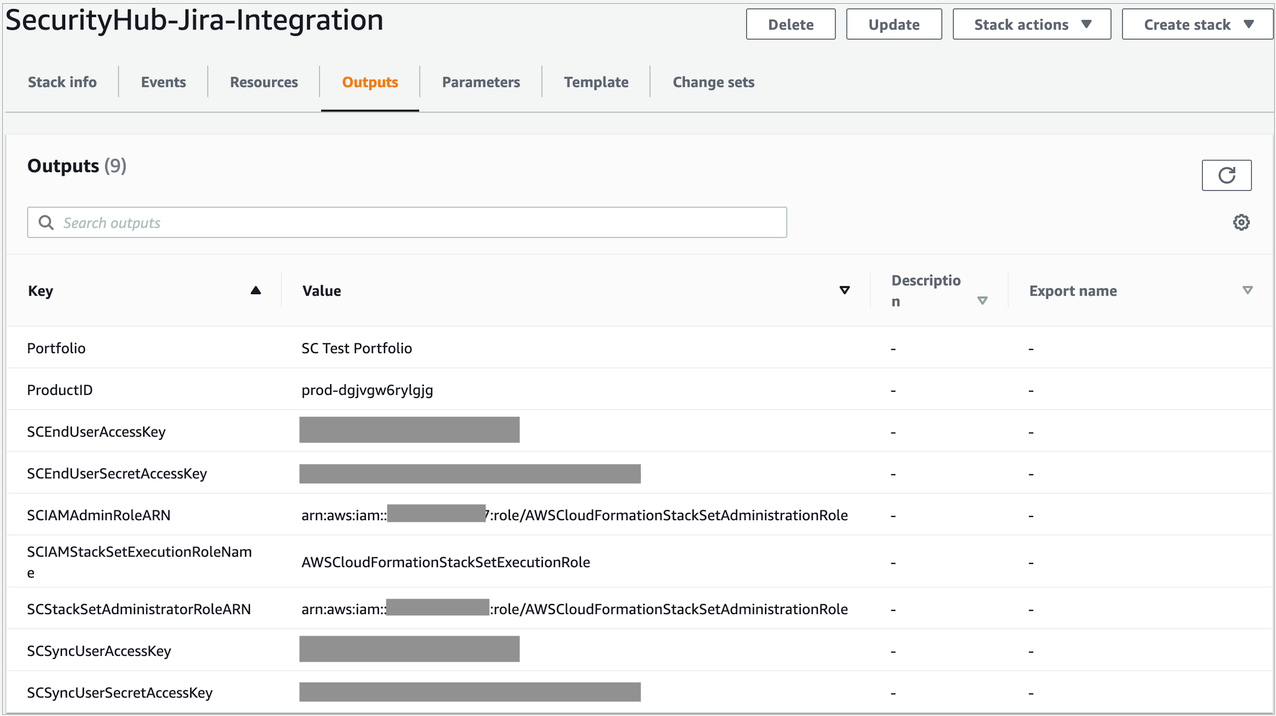 Figure 7: CloudFormation Outputs details