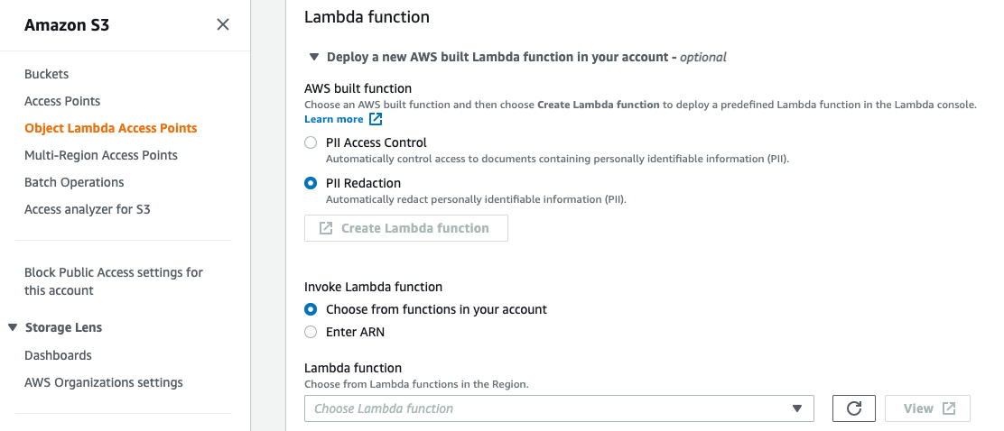 Figure 10: Deploy your S3 Object Lambda Access Point with an AWS-built Lambda function