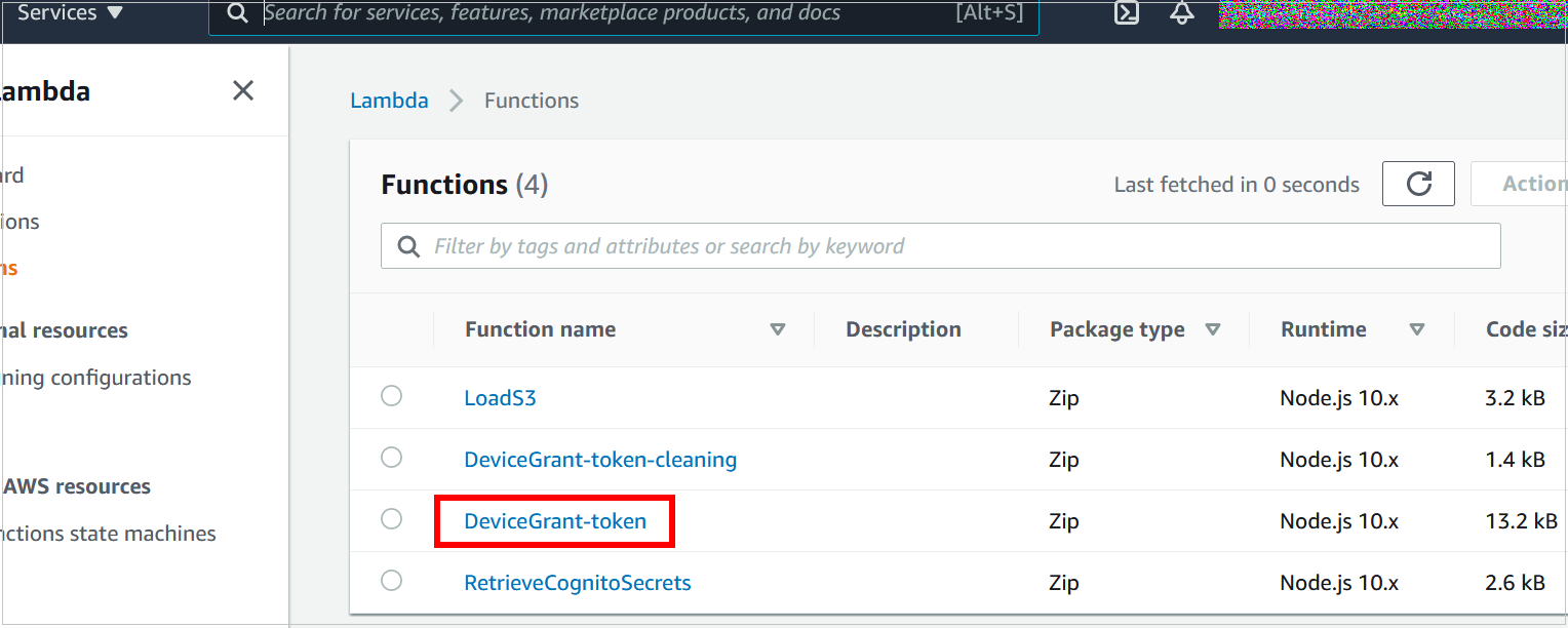 Figure 10: AWS Lambda console—Function selection