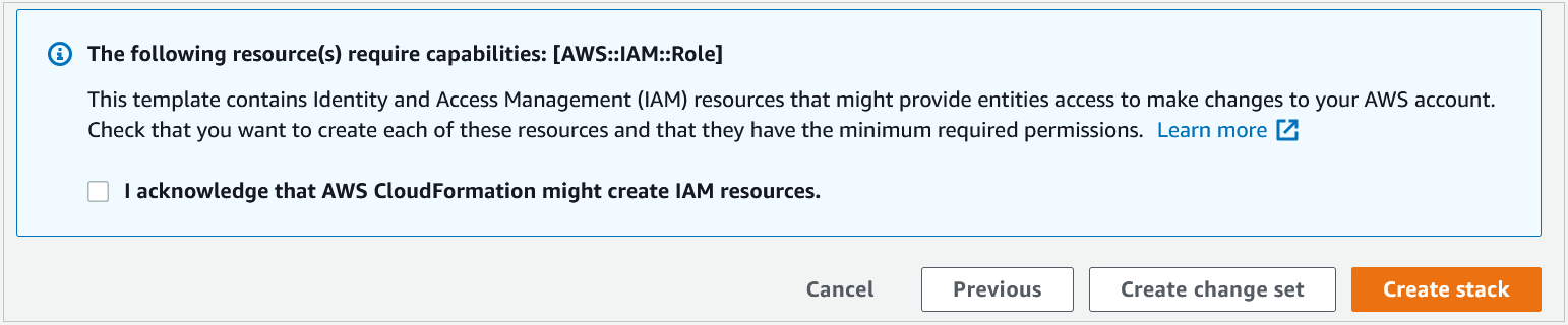 Figure 5: Authorize CloudFormation to create IAM resources