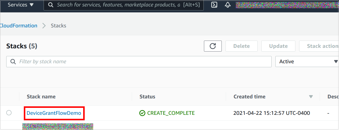 Figure 6: Locating the stack in CloudFormation