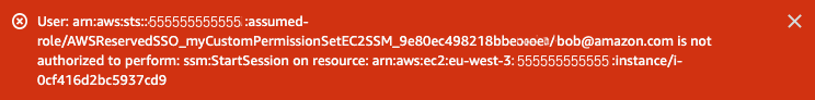 Figure 20: Systems Manager StartSession failed message