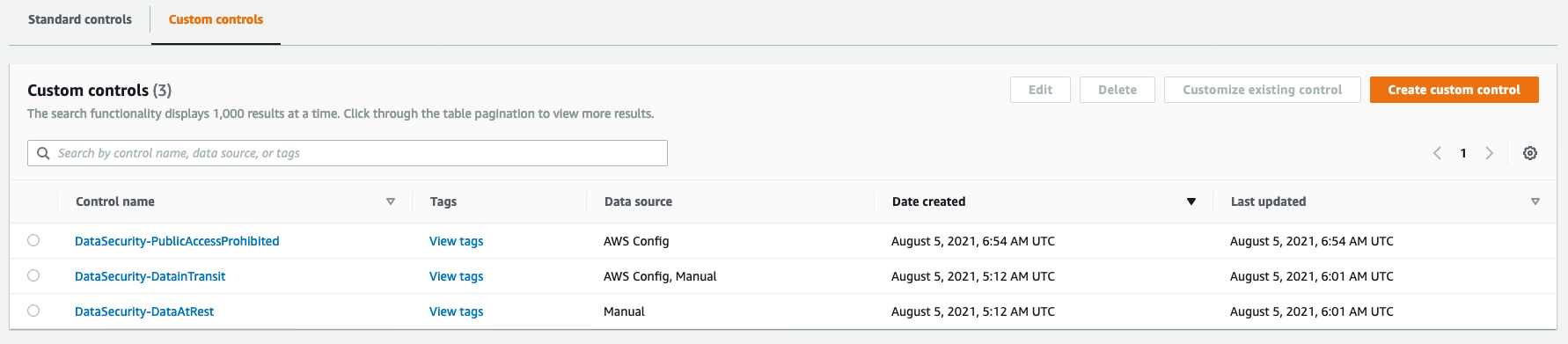 Figure 6. Audit Manager custom controls are listed as Custom controls