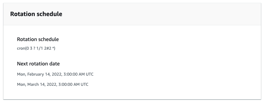 Figure 3: Rotation schedule with a summary of the configured custom rotation window