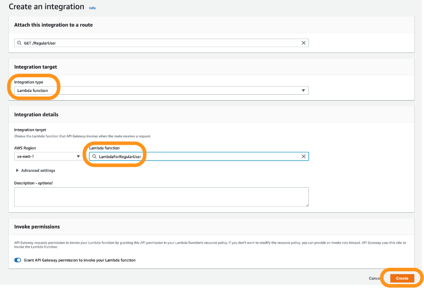 Figure 20: Create an integration for the second route