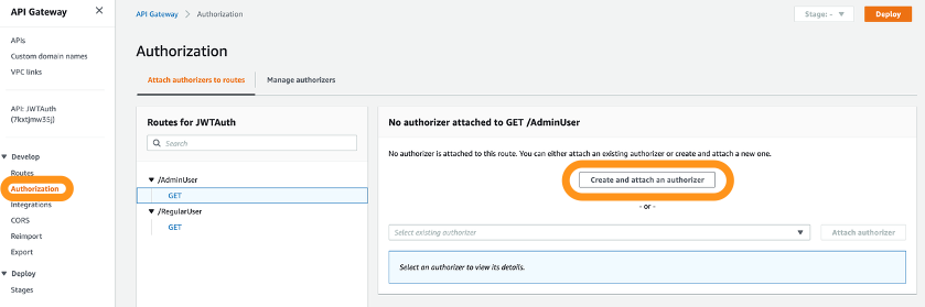 Figure 21: Navigate to Authorization left pane option to create an authorizer