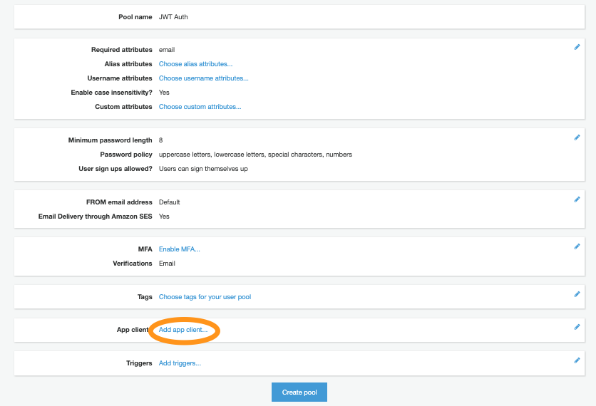 Figure 3: Add an app client for the user pool