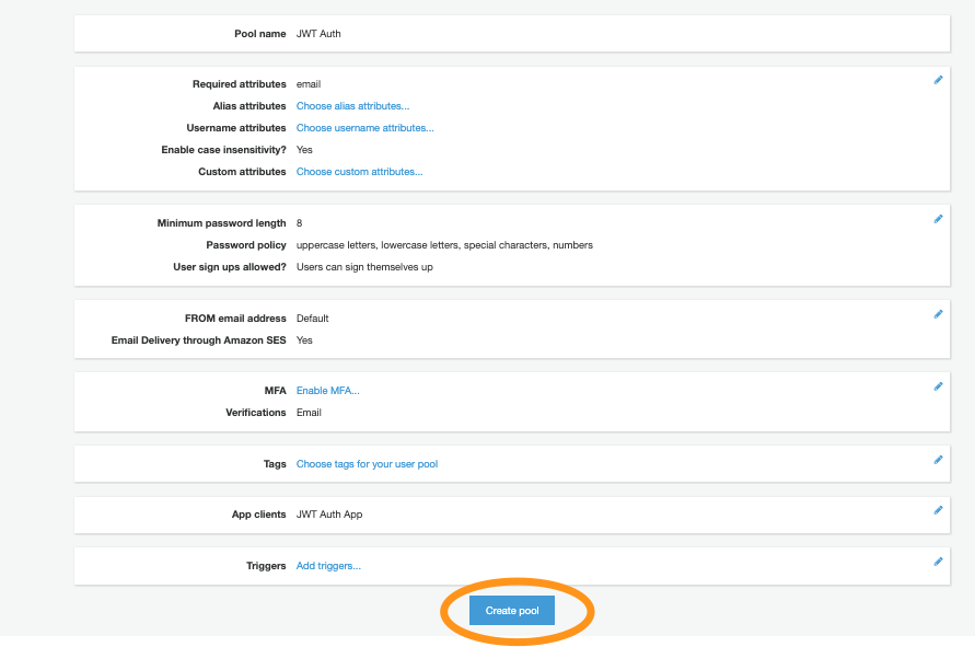 Figure 5: Complete the creation of user pool setup