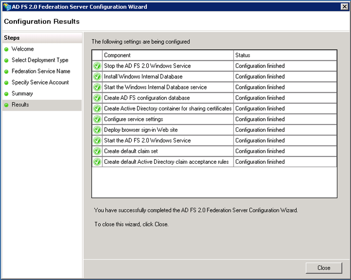 Screenshot of configuration results