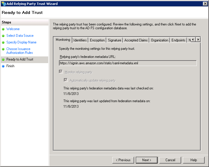 Screenshot of reviewing the settings