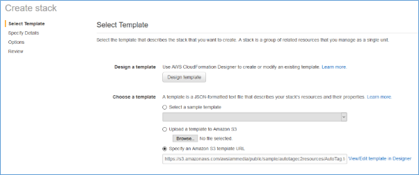 Screenshot showing the Amazon S3 template URL