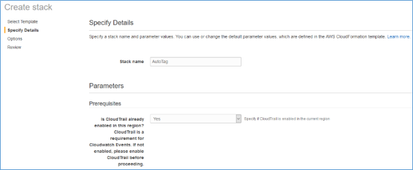 Screenshot showing CloudTrail enabled