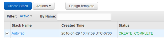 Screenshot showing the status of the stack as CREATE_COMPLETE