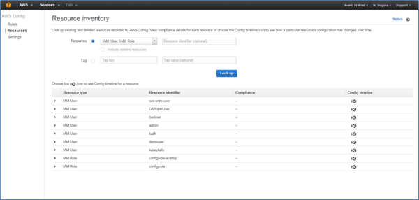Image showing IAM users and roles are available to AWS Config