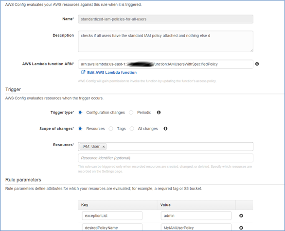 Image of custom Config rule to be set up