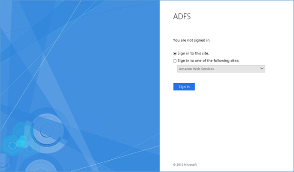 Image of browser launched with AD FS sign-in page