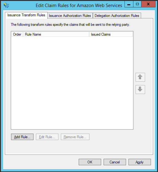 Image of Edit Claim Rules for Amazon Web Services dialog box