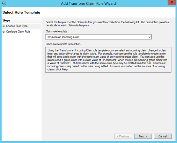 Image of choosing Transform an Incoming Claim template