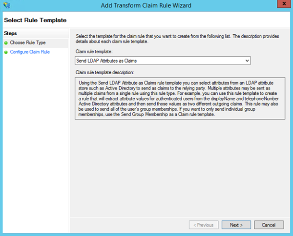 Image of selecting Send LDAP Attributes as Claims