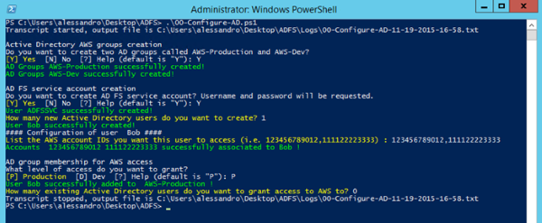 Screenshot of workflow for creation of user Bob