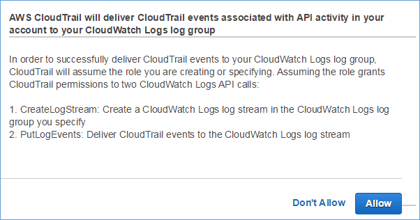Image of allowing CloudTrail to access your CloudWatch Logs log group