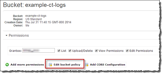 Screenshot showing "Edit bucket policy" option