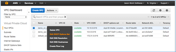 Screenshot of selecting the DHCP options set you just created