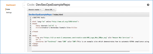 Screenshot of how the webpage should look when you review the push in the CodeCommit console