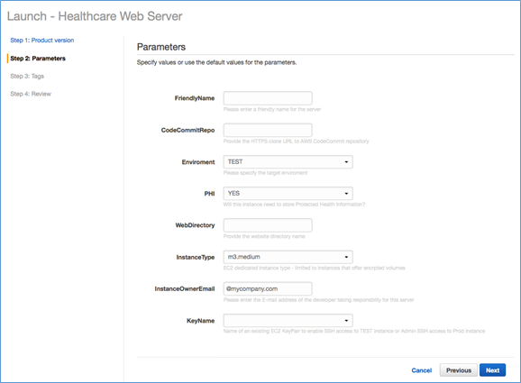 Image of Healthcare Web Server parameters