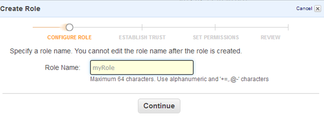 Screenshot showing Role Name box Screenshot showing Role Name box