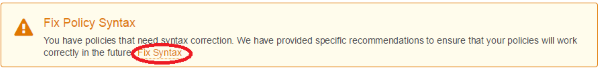Screenshot with "Fix Syntax" link highlighted