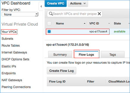 Screenshot showing enabling VPC Flow Logs Screenshot showing enabling VPC Flow Logs