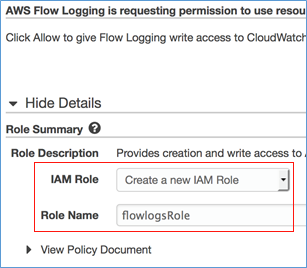 Screenshot of creating a VPC Flow Log Screenshot of creating a VPC Flow Log