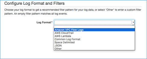 Image of selecting Amazon VPC Flow Logs from drop-down list Image of selecting Amazon VPC Flow Logs from drop-down list