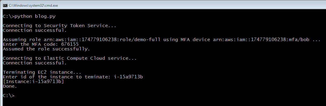 Screenshot showing the output from a sample run