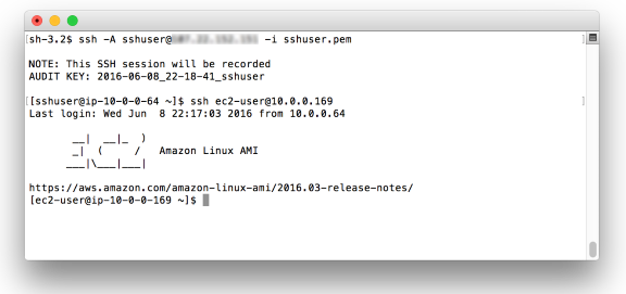 Screenshot of welcome message that says the SSH session will be recorded Screenshot of welcome message that says the SSH session will be recorded