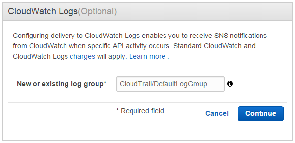 Image of naming the CloudWatch Logs log group