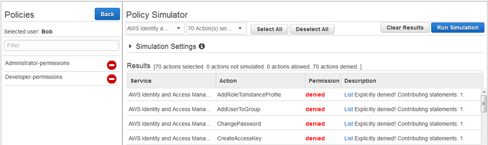 Screenshot showing results of running a simulation