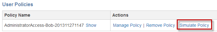 Screenshot showing the Simulate Policy link
